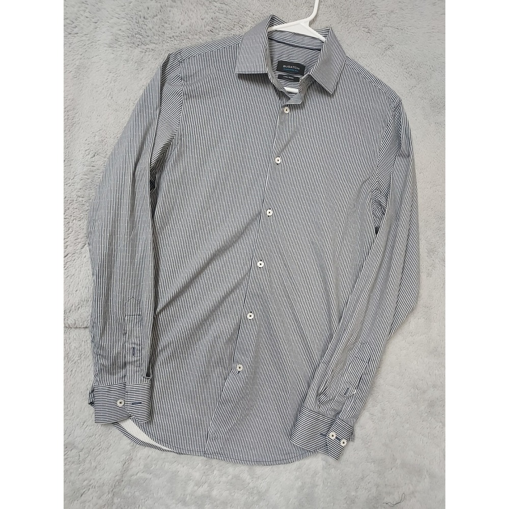 Bugatchi Shirt Men Small OoohCotton Tech 8 Way Stretch Navy Performance Business